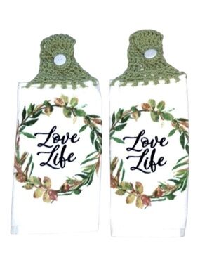 Hand Crafted Kitchen Hand Towels Crochet Hanging Colorful Floral Set